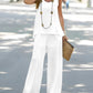 Plain Casual Tank Top & Wide Leg Pants Set