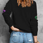 Black Ceramic Rhinestone mardi gras Letter Graphic Sweatshirt