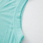 Mint Green Ribbed Button V Neck Tank Top and Shorts Set
