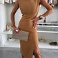 Sleeveless Round Neck Side Sit Bodycon Dress Casual Slim Fit Midi Party Dress