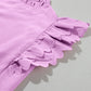 Bright Pink Solid Color Scalloped Ruffle Sleeve Top