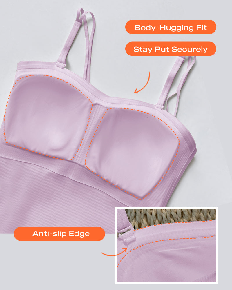 Spaghetti Strap Built in Bra Slim Fit Tank Top Sexy Back Criss Cross Workout Camisole Tops