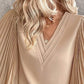 Pleated Bell Sleeve V Neck Top