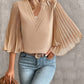 Pleated Bell Sleeve V Neck Top