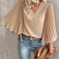 Pleated Bell Sleeve V Neck Top
