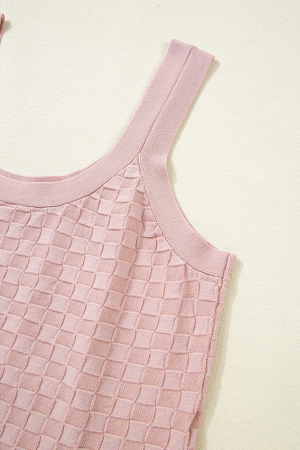 Light Pink Solid Textured Checkered U Neck Sweater Vest