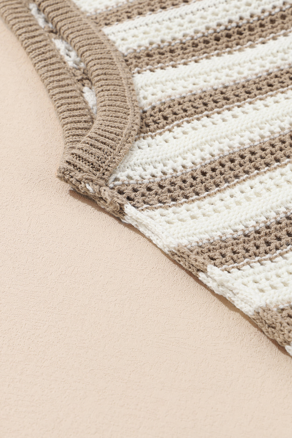 Khaki Stripe Hollowed Knit Sleeveless Sweater Dress