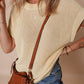 Oatmeal Solid Color Batwing Short Sleeve Round Neck Knit T Shirt