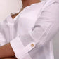 V Neck Roll Up Sleeve Back Button Blouse Casual Top with Pocket