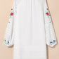 White Floral Print Boho Tassel Tie Split Neck Tucking Detail Puff Sleeve Mini Dress