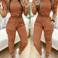 2 Piece Round Neck Short Sleeve Top Drawstring Shirred Pants with Pocket Casual Pants Set