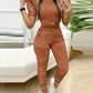 2 Piece Round Neck Short Sleeve Top Drawstring Shirred Pants with Pocket Casual Pants Set