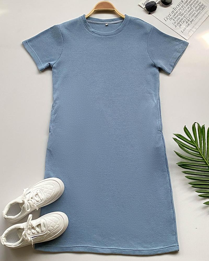 Pocket Design Waffle Knit Casual Dress