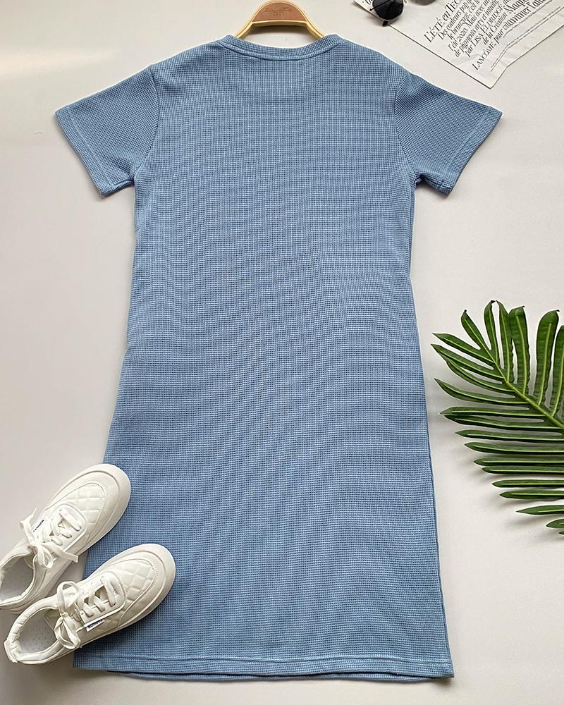 Pocket Design Waffle Knit Casual Dress