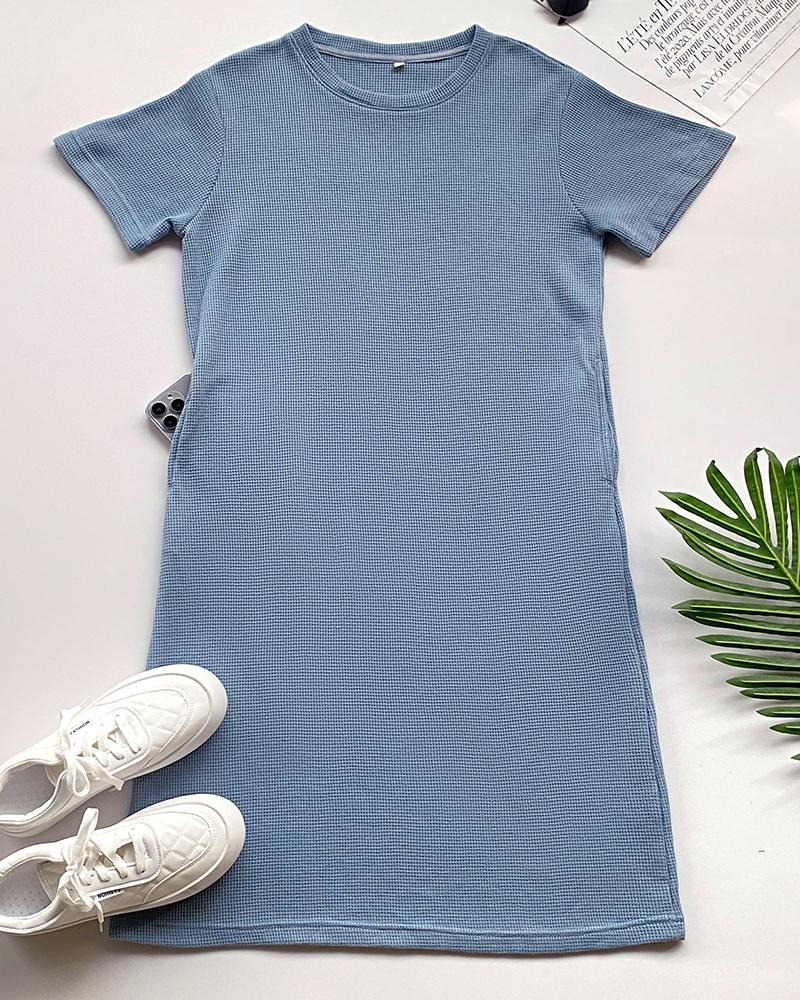 Pocket Design Waffle Knit Casual Dress