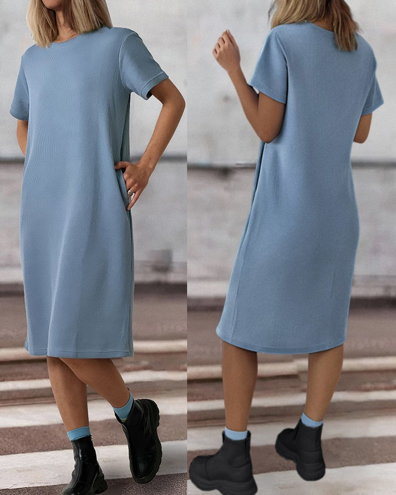 Pocket Design Waffle Knit Casual Dress