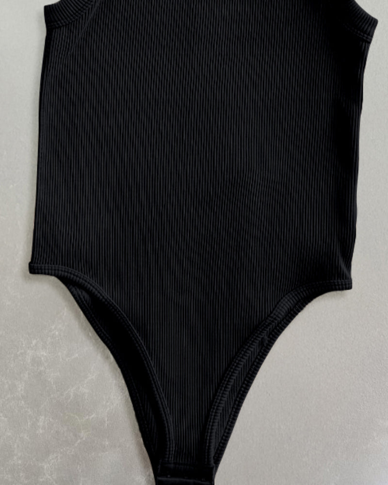 Round Neck Sleeveless Ribbed Bodysuit Casual Slim Fit Tank Top