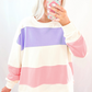 Beige Colorblock Patchwork Drop Shoulder Crewneck Sweatshirt