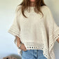 Solid Three Quarters Batwing Sleeve Hollow out Pattern Edges Casual Knit Top