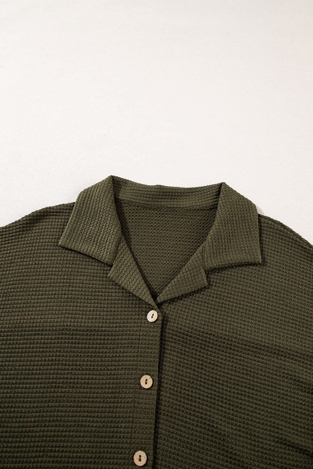 Four Leaf Clover Solid Color Textured Buttoned Shirt and Casual Pants Set