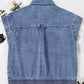 Ashleigh Blue Acid Wash Elastic Hem Button Up Denim Vest
