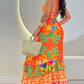 Tropical Fruit Print Asymmetrical One Shoulder Maxi Dress