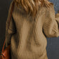 Khaki Ribbed Knit Round Neck Slouchy Chunky Sweater