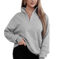 Gray Zipped Funnel Neck Kangaroo Pocket Sweatshirt