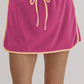 Rose Red Color Contrast Loose Pullover and Lace-up Waist Skort Set