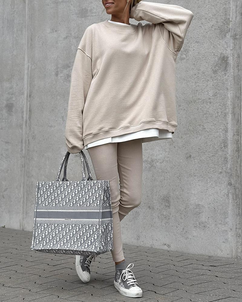 2 Pieces Set Stand Collar Loose Fit Sweatshirt and Casual Slim Fit Leggings Set