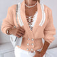 Pearls Decor Frill Hem Knit Cardigan