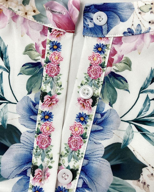 Floral Print Stand Collar Sleeveless Button Down Casual Dress Cutout Elastic Waist Back Maxi Dress