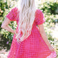 Strawberry Pink Checkered Puff Sleeve Babydoll Dress