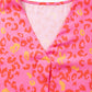 Pink Leopard V Neck Short Sleeve Blouse