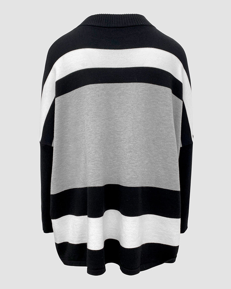 Striped High Neck Long Sleeve Causal Sweater