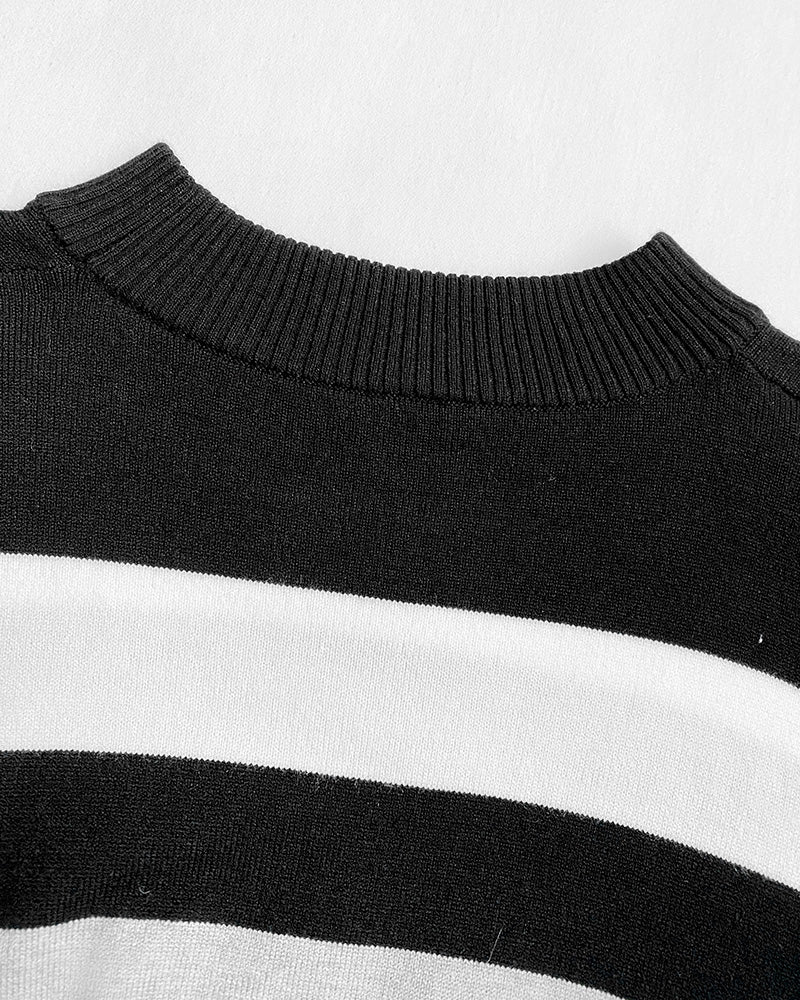 Striped High Neck Long Sleeve Causal Sweater