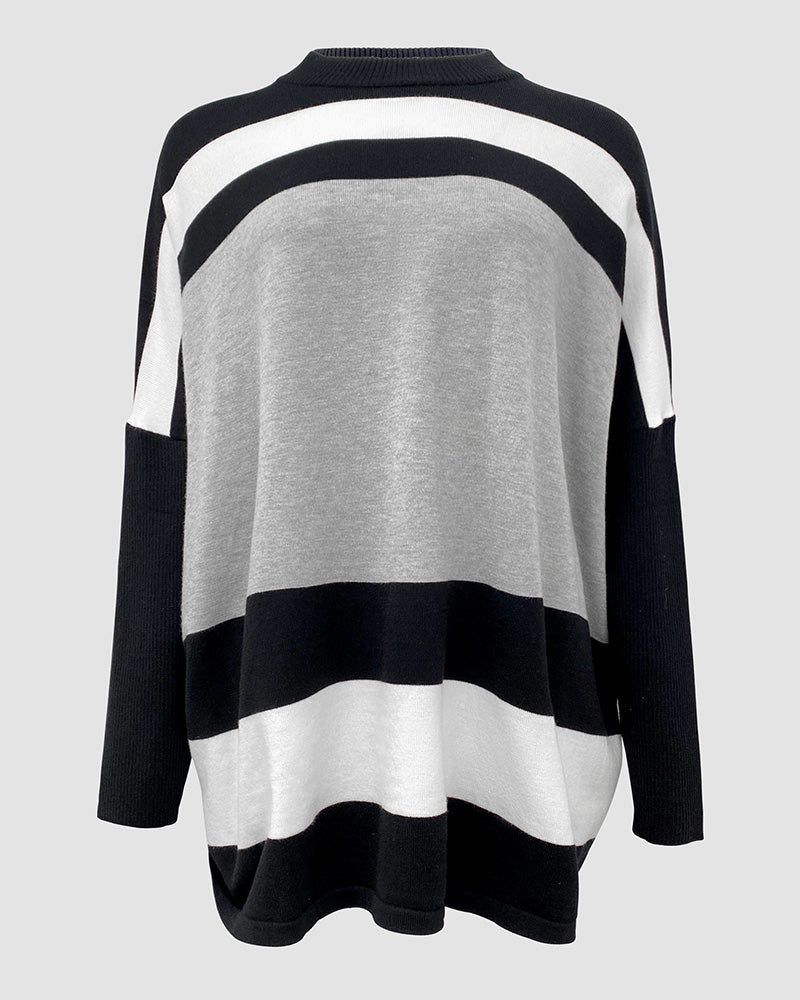 Striped High Neck Long Sleeve Causal Sweater