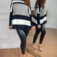 Striped High Neck Long Sleeve Causal Sweater