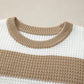 Light French Beige Colorblock Striped Drop Shoulder Side Slit Sweater