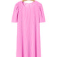 Bright Pink Corded Knit Crew Neck Puff Sleeve Shift Mini Dress