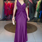 Solid Deep V Neck Braided Straps Twist Front Evening Dress Casual Cinched Waist Mermaid Hem Satin Maxi Dress