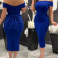 Off Shoulder Sleeveless Slim Fit Bowknot Design Back Slit Bodycon Party Dress
