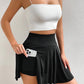 Black A-line Draped High Waist Phone Pocket Lined Skort