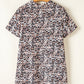 Brown Leopard Print Crew Neck Shift Short T Shirt Dress