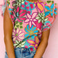 Multicolor Vibrant Floral Print Trimmed Ruffle Sleeve Blouse
