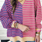 Pink Stripe Casual Stripe Colorblock Drop Shoulder Oversize Sweatshirt