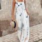 Floral Print Wide Leg Suspender Jumpsuit