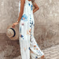 Floral Print Wide Leg Suspender Jumpsuit