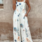 Floral Print Wide Leg Suspender Jumpsuit