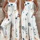 Floral Print Wide Leg Suspender Jumpsuit